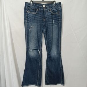 Silver Jeans Frances Flare Womens Blue Distressed Bootcut Stretch Faded 14/L33